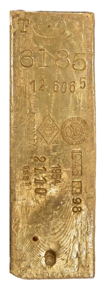 a gold bar with a stamp indicating its origin