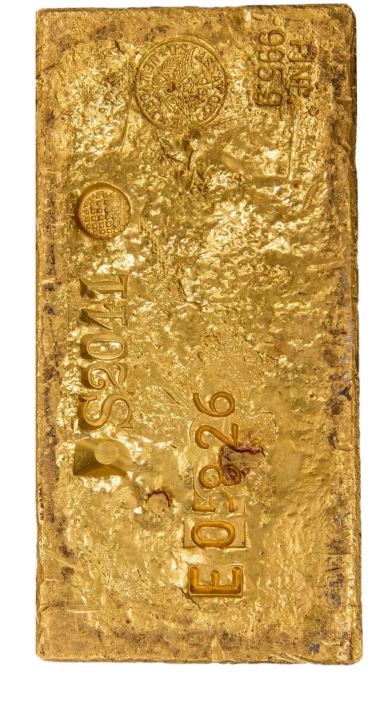 a gold bar with a stamp indicating its origin