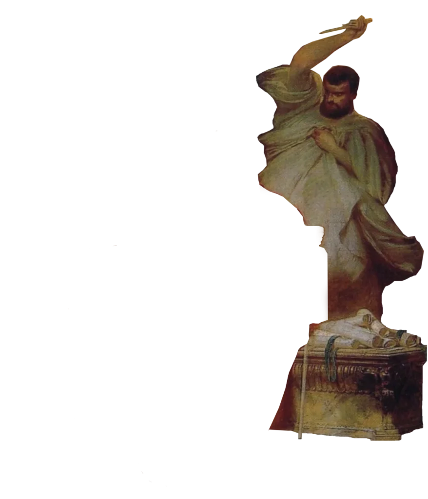 depiction of Brutus - roman man holding a knife