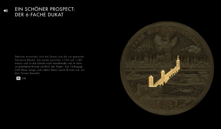 Depicts the Steinernen Brücke over the Danube, highlighting its historical significance and architectural features.