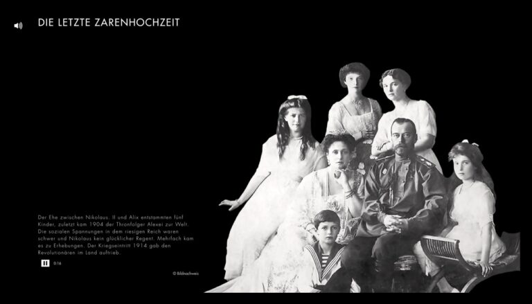 Historical portrait of Tsar Nicholas II, his family, and context about their reign and the events leading to revolution.